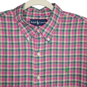 Ralph Lauren Men's Size XL Button Down Long Sleeve Shirt Pink Green Plaid